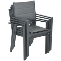 Outsunny Salon de jardin ensemble table et chaises 5 pièces avec 1 table à manger extensible 4 chaises dossier haut gris foncé(m-9)