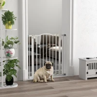 PawHut Metal 74-80cm Adjustable Pet Gate Safety Barrier w/ Auto-Close Door White(m-2)