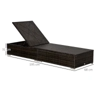Outsunny Lettino Prendisole in Rattan PE con Schienale Reclinabile su 5 Posizioni, 195x68x31cm, Marrone(m-3)