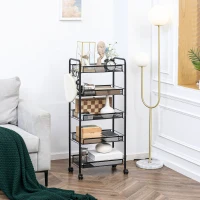 HOMCOM Five-Steel Mesh Basket Storage Trolley, with Wheels - Black(m-10)