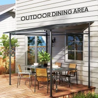 Outsunny 2.4 x 2.4 m Wall Mounted Pergola Gazebo with PA Coating Fabric and Metal Frame, UPF30+, Lean to Garden Gazebo, Wind Resistant Outdoor Sun Shade Shelter for Garden, Deck, Dark Grey(m-9)