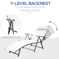 Outsunny Sun Lounger Steel Frame Outdoor Folding Chaise Texteline Lounge Chair Recliner with Headrest & 7 Levels Adjustable Backrest, Cream White(m-4)