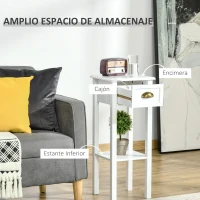 HOMCOM Mesa Auxiliar Mesita de Noche con Cajón y Estante de Almacenamiento Estilo Moderno para Salón Dormitorio 30x30x75 cm Blanco(m-4)