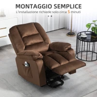 HOMCOM Poltrona Relax Alzapersona Reclinabile, Massaggiante e Riscaldata in Velluto, Marrone(m-8)