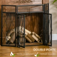 HOMCOM Grille de protection pour cheminée 120 x 79 cm - pare-feu pour cheminée ou poêle - pare-étincelles - barrière de sécurité - 3 volets pliables et porte - métal noir(m-6)