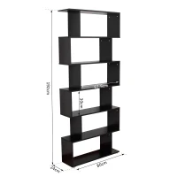 HOMCOM S Shape Wooden 6-tier Bookshelf Open Concept Bookcase Storage Display Unit for Home Office Living Room, Black(m-3)