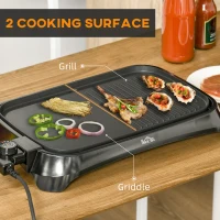 HOMCOM Teppanyaki Grill, 1600W Non Stick Table Top Grill, Barbecue Hot Plate with Adjustable Temperature and Drip Tray(m-4)
