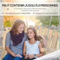 Outsunny Banc suspendu balancelle de jardin 2 places en bois massif assise et dossier à lattes chaînes incluses naturel(m-4)