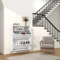 HOMCOM 12 Shoe Storage Cabinet, with Chevron Indents and Gold Tone Accents - White(m-9)