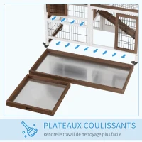 PawHut Clapier à lapin sur roulettes cage à lapin 2 étages 2 portes verrouillables 2 plateaux coulissants rampe(m-6)