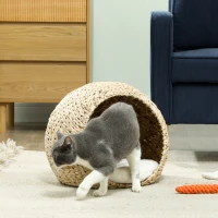 PawHut Panier pour chat maison pour chats coussin moelleux intérieur spacieux en quenouille 45 x 41 x 37 cm marron(m-7)