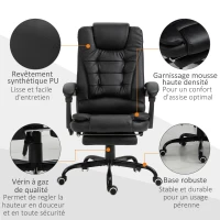Vinsetto Fauteuil de bureau massant, chaise de bureau, chaise ergonomique avec hauteur réglable, dossier inclinable et télécommande filaire, repose-pieds rétractable et pivotant à 360°, noir(m-8)