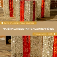 Outsunny Boîtes cadeaux Noël lumineuse décorations de Noël avec nœud 58 lumières lot de 3 boîtes à cadeaux à LED or(m-6)