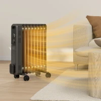 HOMCOM 2000W Oil Filled Radiator, 9 Fin, Portable Electric Heater with 3 Heat Settings, Safety Cut-Off and Wheels, Grey(m-10)