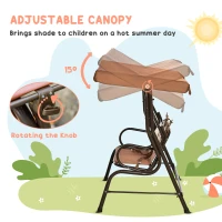 Outsunny 2 Seater Kids Garden Swing Seat, Children Outdoor Patio Lounge Chair for Gardens w/ Adjustable Awning, Seatbelt, Monkey Pattern - Brown(m-5)