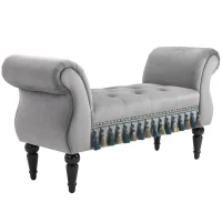 HOMCOM Banc Banquette capitonnée Velours Bout de lit avec accoudoirs Pieds Bois hévéa Gris 40P x 117l x 58H cm(m-11)