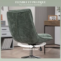 HOMCOM Fauteuil chaise de bureau en tissu, hauteur réglable, pivotant avec 5 roulettes, vert(m-5)