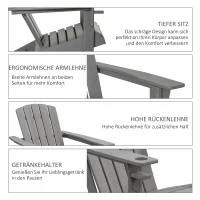Outsunny Gartenstuhl, ergonomisches Design, wetterfest, HDPE, grau, 75 x 87 x 90 cm(m-5)