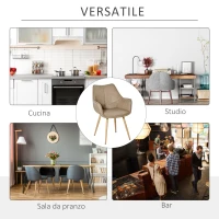 HOMCOM Sedia da Pranzo Moderna con Braccioli e Schienale in Finta Pelle con Gambe in Metallo, 63x61x84 cm, Marrone(m-7)