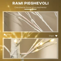 HOMCOM Albero di Natale Bianco con Luci LED e 12 Rami per Interni ed Esterni, in PP e Metallo, 22x22x150 cm(m-6)