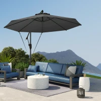 Outsunny 3(m) Garden Cantilever Parasol with Cover and Wind Protection Strap, Round Overhanging Umbrella with Crank Handle and Tilt, Banana Patio Umbrella for Outdoor Sun Shade, UPF50+, Grey(m-2)