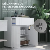 kleankin Meuble de rangement pour salle de bain sur pied placard 2 portes 1 tiroir, étagère régable, blanc laqué(m-6)