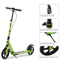 HOMCOM Teen/Adults Aluminium Foldable Kick Scooter w/ Shock Mitigation System - Green(m-8)