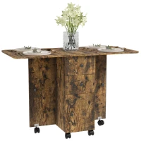 HOMCOM Multi-Storage Six-Person Drop Leaf Dining Table -  Rustic Brown(m-1)