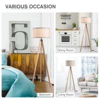 HOMCOM Floor Lamp with Elegant Wood Tripod, Free Standing E27 Bulb Lamp Versatile Use For Home Office - Beige(m-5)