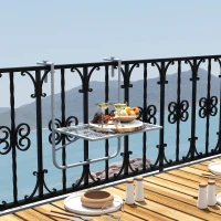 Outsunny Balcony Hanging Table, Metal Wall Mount Desk, Adjustable Folding Balcony Deck Table for Patio and Garden, Grey(m-10)