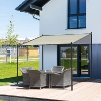 Outsunny Gazebo Pergola Addossata da Giardino 3x3m in Metallo e Poliestere Beige(m-2)