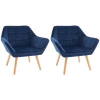 HOMCOM Armchair Accent Chair, Vanity Chair with Wide Arms, Slanted Back, Padding, Metal Frame, Wooden Legs, Home Bedroom Furniture Seating, Set of 2, Blue(m-1)