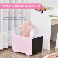 HOMCOM Wooden Toy Box Baby Learning Walker Kids Storage Chest Cabinet Rolling Shopping Cart Push Toy for Toddler 1-4 Years, Pink(m-7)