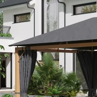 Outsunny Tonnelle de jardin rectangulaire avec rideaux et toile de toit en polyester 4 x 3 m - structure en aluminium(m-8)