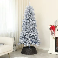 HOMCOM 6ft Flocked Artificial Christmas Tree with 700 Snow Frosted Tips, Metal Stand, Snowy Hinged Xmas Tree, Blue(m-2)