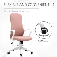 Vinsetto High Back Office Chair, Fabric Desk Chair with Armrests, Adjustable Height, Swivel Wheels, Pink(m-7)