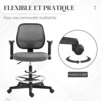 Vinsetto Fauteuil de bureau assise haute réglable, accoudoirs, dim. 60l x 57P x 97-119H cm sur roulettes, gris(m-6)