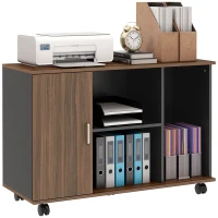 HOMCOM Lateral Filing Cabinet on Wheels, Mobile File Cabinet with Cabinet, Home Office Printer Stand with Casters and Open Compartments for Living Room, Walnut Brown,(m-1)