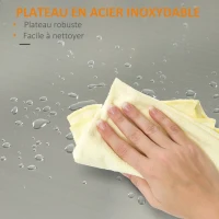 HOMCOM Chariot de service desserte de cuisine à roulettes multi-rangements 1 tiroir placard 2 portes avec étagère porte-torchons MDF blanc acier inoxydable(m-5)