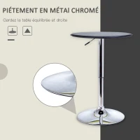 HOMCOM Table de Bar Table Bistro Mange-debout Chic Style Contemporain Table Ronde Hauteur réglable 67-93 cm Ø 63 cm Plateau pivotant 360° métal chromé PVC Noir(m-6)