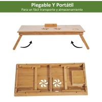 HOMCOM Mesa de Ordenador Portátil Bambú Bandeja de Cama Desayuno Plegable Reclinable Altura Ajustable Soporte Escritorio de regazo 1 Cajón 72x35x22-30cm(m-6)
