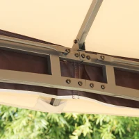 Outsunny 4 x 3(m) Patio Metal Gazebo, Garden Canopy Shelter with Double Tier Roof, Removable Netting and Curtains Marquee Tent, Khaki(m-9)