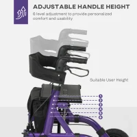 HOMCOM Folding Rollator Walker with Seat, Backrest, Lightweight Walking Frame with Storage Bag, Dual Brakes, All-terrain Wheels, Adjustable Handle Height, 4 Wheeled Walker for Seniors, Purple(m-6)