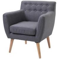 HOMCOM Fauteuil design scandinave 68L x 59l x 75H cm pieds effilés  dossier capitonné avec boutons gris clair chiné(m-8)