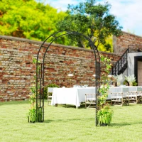 Outsunny Steel Garden Arch, 2.2m High x 1.5m Wide Metal Garden Trellis for Climbing Plants Roses Wisteria Vines, Outdoor Wedding Arch for Bridal Party Ceremony Decoration, Black(m-9)
