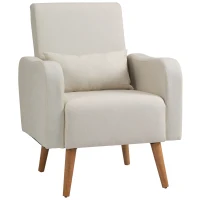 HOMCOM Accent Chair, Linen-Touch Armchair with Pillow, Upholstered Leisure Lounge Sofa for Living Room, Club Chair with Rubber Wooden Frame, Cream(m-10)