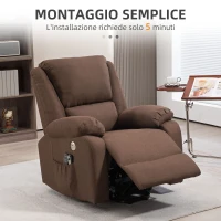 HOMCOM Poltrona Alzapersona Reclinabile con Poggiapiedi, in Tessuto Effetto Lino, 87x92x105 cm, Caffè(m-8)