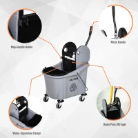 HOMCOM 9.5 Gallon/36L Mop Bucket Wringer Cart w/ Down Press Wringer, Wheels, Mop Holder(m-6)