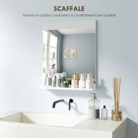 HOMCOM Specchio Bagno da Parete Moderno con Mensola Portaoggetti, in Vetro e MDF, 50x12x60 cm, Bianco(m-5)
