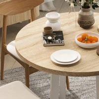 HOMCOM Tavolo da Pranzo Rotondo Moderno per 4 Persone, Ø100x75cm, Legno Naturale e Bianco(m-8)